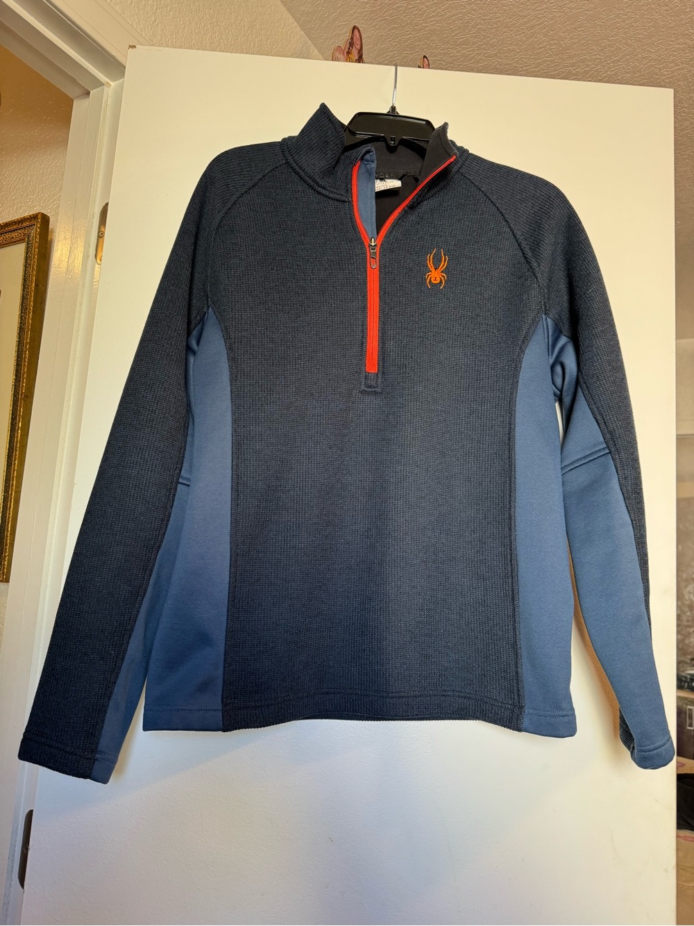 Spyder Men's Zip-Front Performance Sweater in Navy with Orange Accent